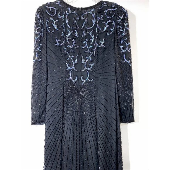 AJ Bari Dress Beaded Elegant Evening Date Wedding Asymmetric Disco Silk - Picture 11 of 11